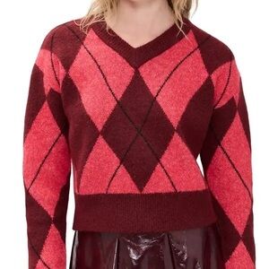 Le Bop Argyle Patterned Sweater - Red and Burgundy NWT